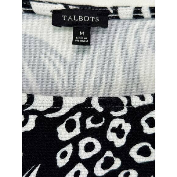 Talbots Textured Ribbed Knit Boat Neck Black White Floral Top Size M 3/4 Sleeves - Picture 4 of 7